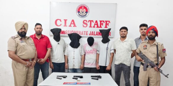 CIA स्टाफ जालंधर कमिश्नरेट की बड़ी कार्रवाई: विदेशी गैंगस्टर डोनी बल के चार करीबी सहयोगी गिरफ्तार, तीन हथियार व कार बरामद